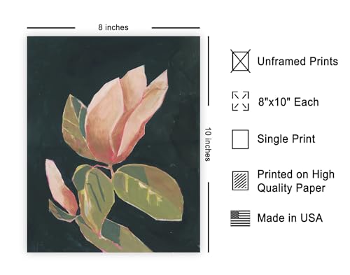 Monem Art Pink Magnolia Floral Watercolor Print - Modern Botanical Illustration Poster - Wall Decor for Living Room, Bedroom or Office - 8x10 Unframed Wall Art by Lucrecia Caporale - color: Style-01, size: 8"L x 10"W