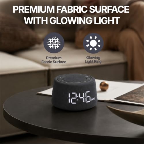 White Noise Alarm Clock for Bedroom, Night Light, Bluetooth Audio | Sleep sounds, Bluetooth speaker, ambient night light, dimmable display, adjustable alarm volume, bedside routine for adults - color: Gray
