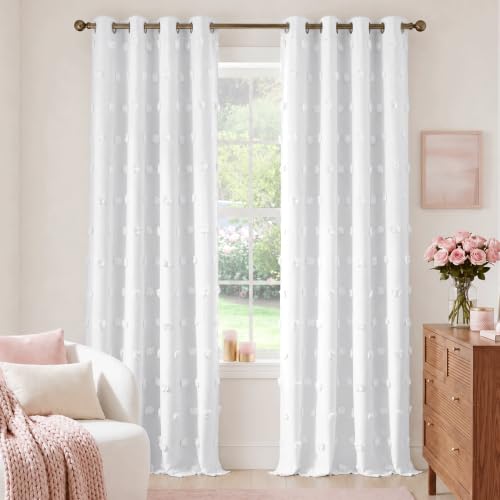 NICETOWN 100% Blackout Pure White Pom Pom Curtains, Double Layer Sheer Drapes for Nursery & Kids Room, Thermal Insulated Room Darkening Window Treatment, 52 x 96 Inch, 2 Panels - color: Pure White, size: 52"W x 96"L (Pack of 2)
