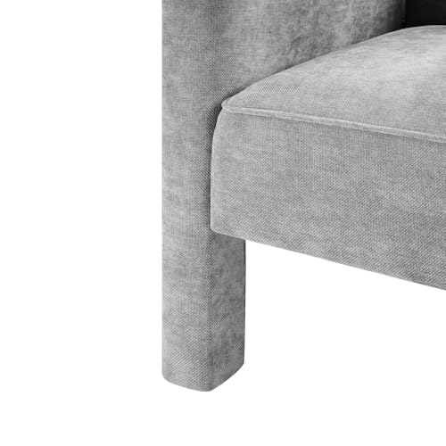 Penau Barrel Accent Chair, Chenille Upholstered Grey Seat | Soft Chenille Upholstery, Foam With Spring Pockets, Compact Living Room Seating, Bedroom Lounge Use