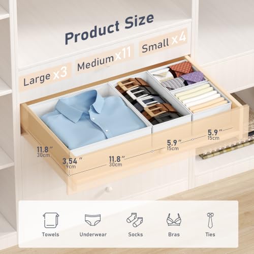 DIMJ Drawer Organizer Clothes Storage - 18 Pack Baby Dresser Organizer for Nursery, Foldable Closet Drawer Organizer Bins for Bedroom Organization, Fabric Storage Dividers for Socks, Underwears, White - color: White, size: 18 Pack