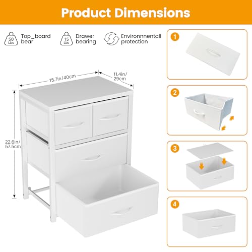 Homeiju Stackable 4-Drawer Fabric Dresser with Waterproof Wood Top – Closet Organizer & Storage Drawers for Bedroom, Modern Metal Frame Design (3 Tier) - size: 11.4"D x 15.8"W x 22.7"H (4 Drawers)