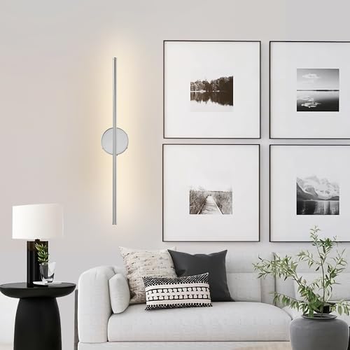 KARTOOSH Battery Operated Wall Sconces Set of Two Wireless Wall Lights | Rechargeable Wall Sconce with Remote 350°Rotate Dimmable 3000K LED Wall Lamp for Living Room, Bedroom - color: Chrome, size: 32.2 Inches