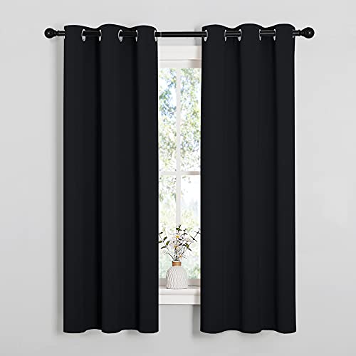 NICETOWN Living Room Blackout Curtains and Drapes, Black Solid Thermal Insulated Grommet Blackout Drapery Panels for Window (2 Panels, 34 inches Wide by 63 inches Long, Black) - color: Black, size: 34"W x 63"L (Pack of 2)