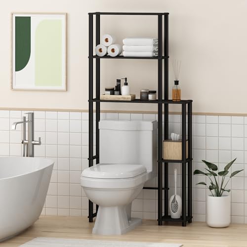Furinno Turn-N-Tube Over The Toilet Storage, 5 Shelves Bathroom Organizer Space Saver Rack, Espresso/Black | Freestanding Space Saver Bathroom Shelf, Organizers and Storage, for Bathroom, Washroom - color: Espresso/Black, style: Side Rack