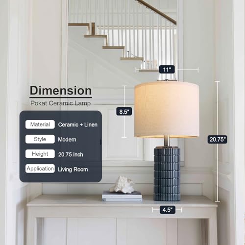 PoKat 20.75" Small Blue Table Lamps, Farmhouse Bedside Lamps for Bedroom Set of 2, Ceramic End Table Lamps for Night Stands Living Room, Modern Nightstand Desk Lamps, Dark Blue - color: 20.75'' Small - Dark Blue