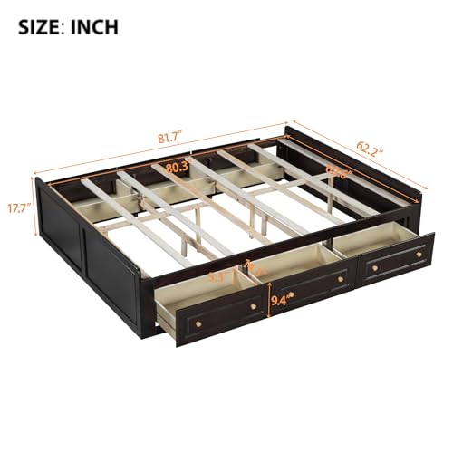 Merax Queen Size Bed Frame with 6 Storage Drawers, Wood Platform Bed Frame No Headboard with Support Slats, No Box Spring Needed, Easy Assembly, Espresso - color: Espresso