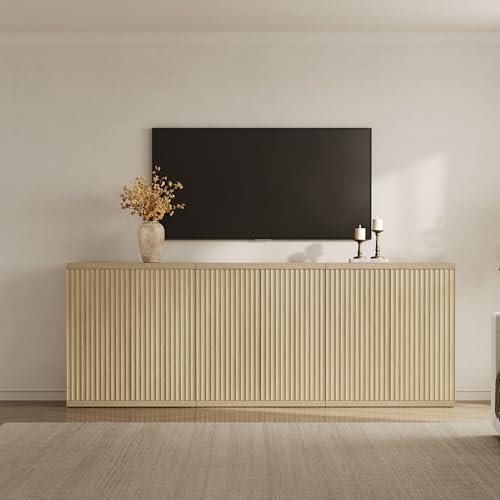 SICOTAS Buffet Cabinet with Storage Accent Sideboard Modern Credenza with Doors & Shelves Fluted Media Console Mid Century Coffee Bar Table for Living Room Kitchen Dining Room Hallway - color: Coastal Oak, size: 3 Pieces
