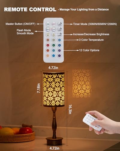 UMEXUS Vintage Cordless Table Lamp Rechargeable Battery Operated, Remote | Timer Dimmer RGB, Antique Bronze Small Ambient lighting Home Decor Patio Dining Living Room Kitchen Entryway Side End Table - color: Remote Control Dimmer Timer & RGB Light