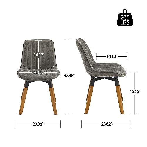Mid Century Upholstered Swivel PU Dining Chairs Set of 2 Gray | 360° swivel curved foam-padded seat armless design dining room chairs accent chairs solid wood legs floor protection pads - color: Grey, size: Set of 2-PU