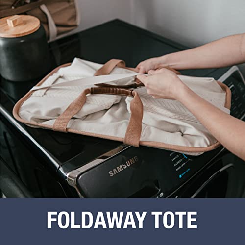 CleverMade Collapsible Laundry Tote LUXE, 50L Carry-All Tote, 2 Pack, Mocha | Bring a Polished Look to Laundry Day | Cotton-Blend Fabric and Vegan Leather Pair with Long Handles and 55 lb Support - color: LUXE Mocha