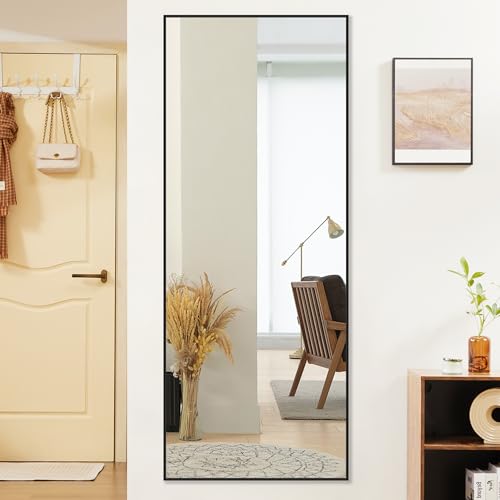Sweetcrispy 64"x21" Full Length Mirror, Standing Full Body Mirror, Black | Aluminum Alloy Thin Frame, Floor or Standing, Suitable for Bedroom, Living Room, Cloakroom - color: Black-rectangle, size: 64"L x 21"W