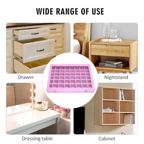 Siveit Velvet Jewelry Tray 48 Grid Jewelry Display Tray Organizer Box with Transparent Lid Rings Earrings Necklaces Pendants Display Box Suitable for Women and Girls (Pink) - color: Pink