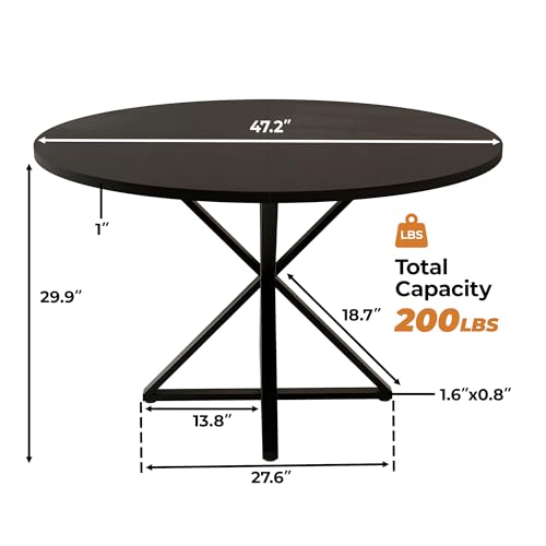 Garvee 47 Inch Round Dining Table for 4-6, Space Saving-Black | Circle Kitchen Table with Pedestal Base, Farmhouse Wooden Dining Table for Small Spaces, Kitchen & Dining Room, Living Room - color: Black, size: K Shape