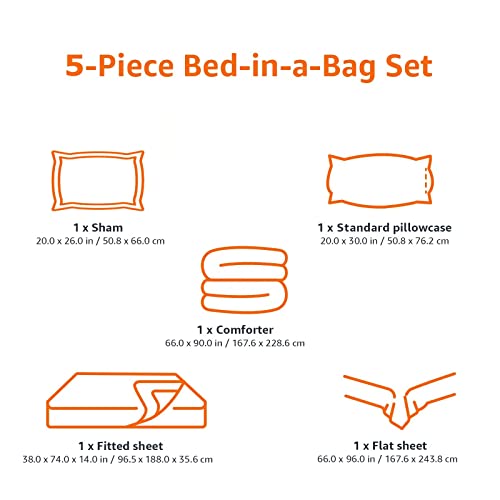 Amazon Basics 5-Piece Soft Microfiber Kid's Bed-in-a-Bag Bedding Set with Comforter, Sheets, Sham and Pillowcase, Twin, Butterfly Friends - color: Butterfly Friends, size: Twin