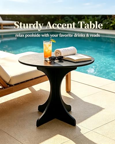 24in Black Round Side Table, Modern Accent End Table with Curved 4-Sided Tripod Base, Minimalist Large Round Side Table Easy Assembly Coffee Table for Living Room Bedroom Balcony - color: 24in-black