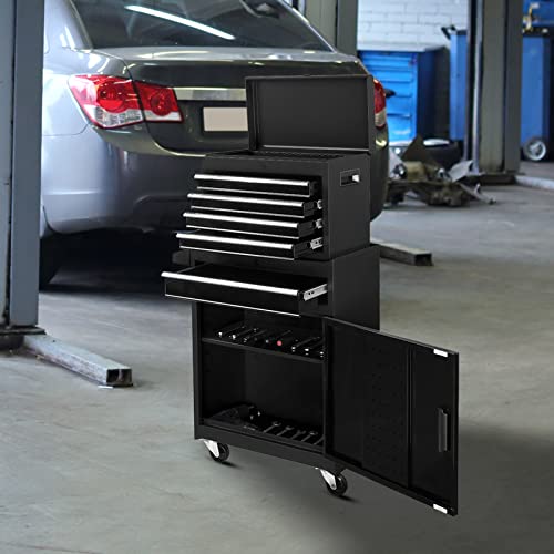 TUFFIOM 5-Drawer Rolling Tool Chest, Tool Storage Cabinet w/Drawers, Lockable Wheels, Detachable Top & Adjustable Shelf, Mechanic Tool Organizer Box for Garage, Workshop, Warehouse & Repair Shop - color: Black, size: 5Drawer