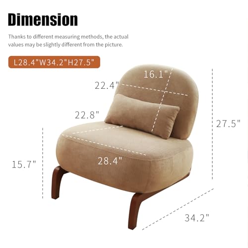 Camel Velvet Slippers Chair with Solid Wooden Legs, Low Profile Design | Cute Armless Accent Chair with Soft Cushion, Comfy Upholstered Side Chairs for Living Room, Bedroom, Balcony or Reading Room - color: Camel