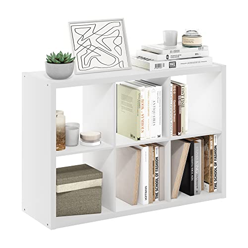 6-Cube Bookshelf, Cubicle Shelf Bookcase with Open Back, Position Reversible Book Shelf, 15 x 44 x 30, for Home Office, Living Room, White - color: White, size: 6 Cube