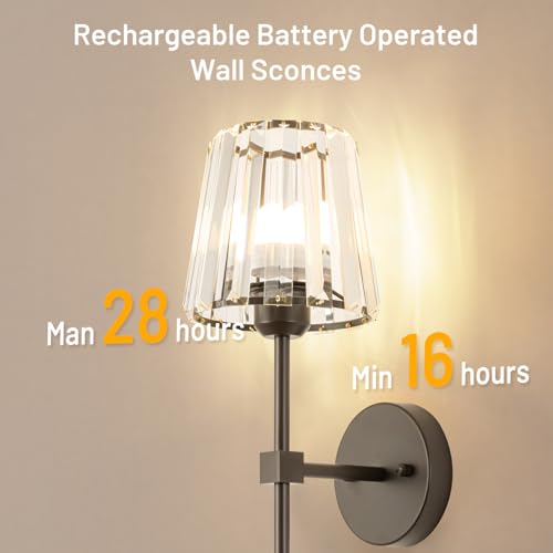 Crystal Battery Operated Wall Sconces Set of 2, Brown Rechargeable Wireless Wall Lights with Crystal Lampshade, 12 RGB and 3CCT Dimmable Wall Lamps with Remote for Bedroom Living Room Hallway - color: Brown