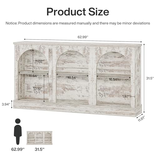 Tribesigns Console Table with Storage, 63" Long Arched Entryway Table | 3 Tier Wooden Farmhouse Rectangular Sofa Table Behind The Couch for Entrance, Hallway, Living Room, Distressed White - color: Distressed White