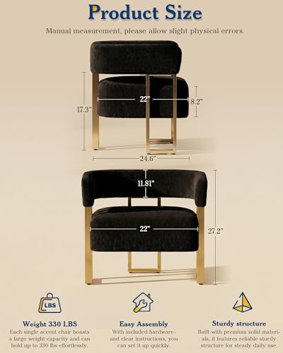 Mid Century Modern Accent Chair, Barrel Armchair, Black Boucle, Gold Leg | AODAILIHB Upholstered Comfy Luxury Living Room Chairs, Cloud Club Chair w/ Curved Back For Small Space, Bedroom Dorm Office - color: Black, size: 1pc