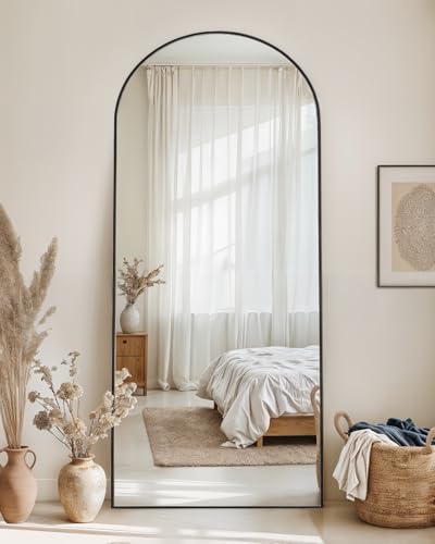 Full Length Mirror with Stand, 64"x21" Arched Full Body Mirror, Large Stand Up Aluminum Frame Floor Freestanding Hanging Leaning Mounted for Bedroom Living Room Entryway Black - color: Black, size: 64"L x 21"W