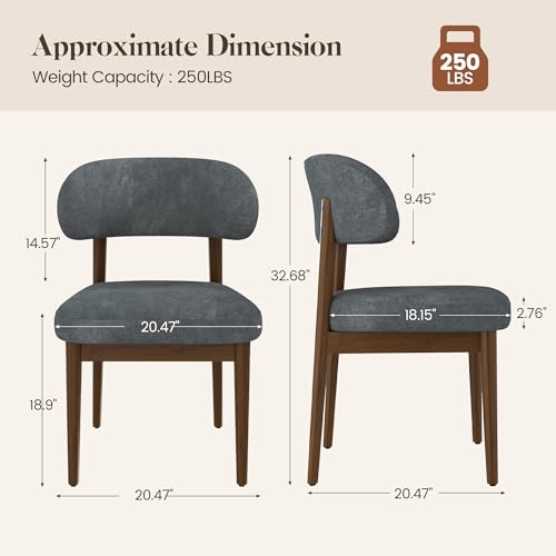 Wooden Dining Room Chairs Set of 2, Modern Upholstered Velvet Kitchen Chairs with Ergonomic Curved Back, Farmhouse Dining Side Chair with Solid Wood Frame for Kitchen Room, Dark Gray - color: Grey