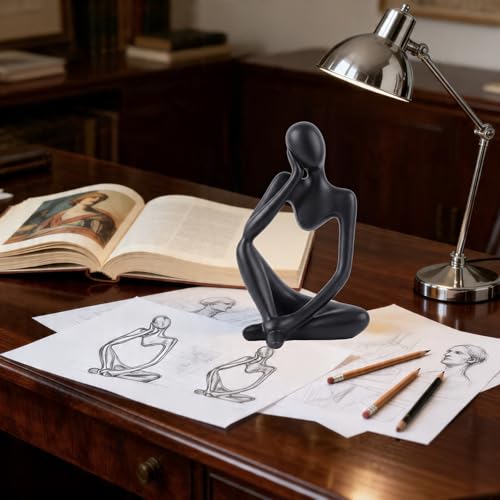 Black Resin Thinker Statue, Abstract Style Sculpture Figurines for Home Office Bookshelf Desktop Decor, Modern Art Collectible & Great Gifts Ideas - color: Black- Right