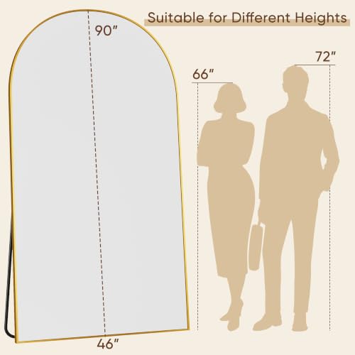90"x46" Arched Full Length Mirror, Large Floor Mirror, Gold | Oversized Aluminum Full Body Mirror, HD Shatterproof Tempered Glass, Lean/Stand/Wall for Living Room,Bedroom, Dressing Room - color: Gold, size: 90"L x 46"W