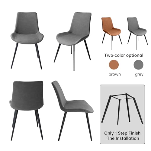 HIPIHOM Dining Chairs Set of 4, Modern Dining & Kitchen Room Chairs, Upholstered Faux Leather Cushion Seat and Sturdy Metal Legs (4 Grey Chairs) - color: 4 Grey Chairs