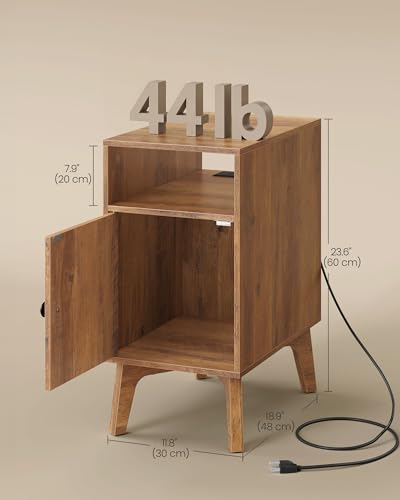 VASAGLE MAEZO Collection - End Table with Charging Station, Narrow Side Table, Nightstand with Tapered Legs, Curved Transitions, for Small Spaces, Bedroom, Honey Brown ULET329K101S - color: Honey Brown