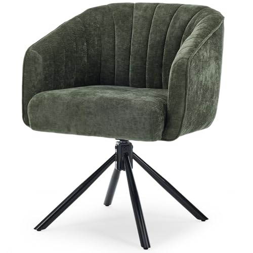 Swivel Desk Chair No Wheels Modern Upholstered Vanity Chairs Stationary | Comfy Dining Chairs with Mid Back Computer Task Chair Swivel Accent Arm-Chair for Home Office/Vanity/Bedroom, Green - color: Green