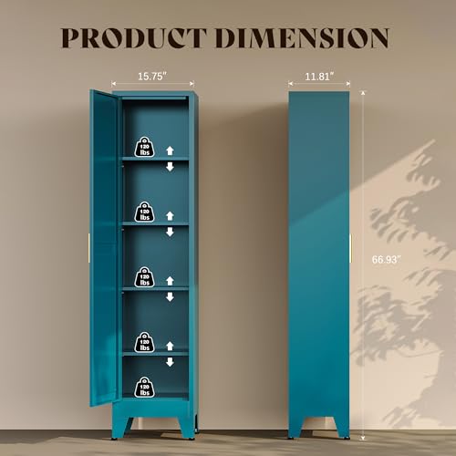 67“H Blue Narrow Kitchen Cabinet, Metal Skinny Pantry Storage Cabinet,Tall Narrow Bathroom Storage Cabinet with Adjustable Shelves,Slim and Thin Pantry Cabinets for Living Room Dining Room - color: Blue, size: 67"H-1Door