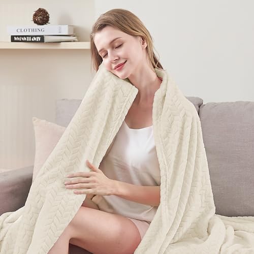 inhand Cream White Fleece Throw Blanket for Couch, Super Soft Flannel Blanket, Lightweight Fuzzy Blankets Sofa Bed Office, Washable Cozy Plush Fleece Blankets&Throw for All Season(50x60 Inches) - color: Cream White, size: Throw/Travel-50x60 IN