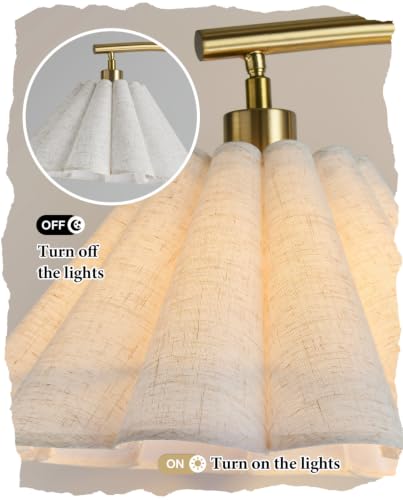Floor Lamp with Pleated Linen Lampshade, Modern Flower Floor Lamp for Living Room Arc Standing Lamp, Gold Tall Lamp for Bedroom Office Dining Room, E26 Bulb Included