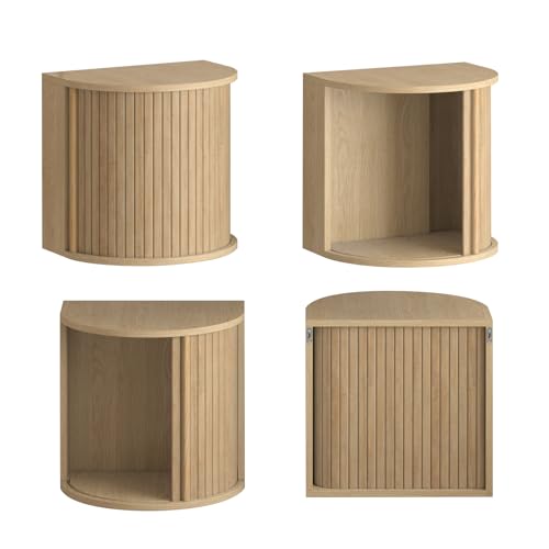 Floating Nightstand Set of 2 with Sliding Roller Shutter Doors,Wood | Set of 2 Floating Nightstands,Smooth Sliding Roller Shutters Hide Clutter.Curved Rounded Edges,Space-saving. - color: Floating Nightstand-oak