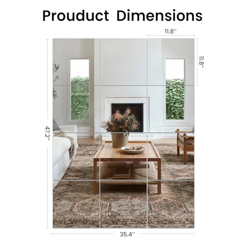 Home Gym Mirror, 12Pcs 12" Square Wall Mirror Tiles, Frameless HD Glass Full Length Wall Mirrors for Wall Decor, Bedroom, Living Room, Over The Door, Self Adhesive - size: 12Pcs- 12" × 12"