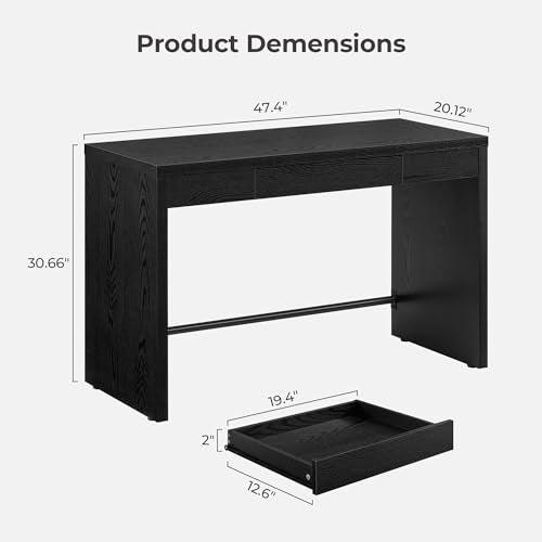 SICOTAS Computer Desk Writing Table, 47-Inch Wooden Study Desk for Bedroom | Farmhouse Home Office Desk with Drawer, Boho Makeup Vanity Table for Dormitory, Black Oak, 2 Pieces - color: Black Oak, size: 2 Pieces