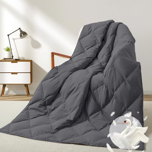 Deodar Down Fiber Throw Blanket Lightweight Packable Throw Indoor & Outdoor | Lightweight Down Throw Blanket for Couch,Outdoor Picnic Lap Soft Comforter for Office Bedroom Dark Grey, Machine Washable - color: Dark Gray