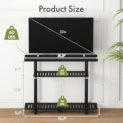 Bamboo TV Stand, Small TV Stands for up to 32 Inch, 3-Tier Entertainment Center TV Shelf with Storage, Sturdy Corner TV Stand for Bedroom, Black, 31.5 x 24.2 x 11.8 inches - color: Black