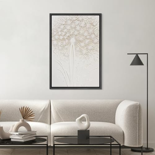 SIGNWIN Framed Canvas Print Wall Art White Dandelion Minimalist Abstract Floral Illustrations Modern Art Multicolor for Living Room, Bedroom, Office - 16"x24" BLACK - color: B07-2605-M11, size: 24"L x 16"W