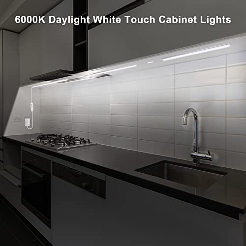Maylit 6 PCS 12-inch Plug-in Under Cabinet Lights, Ultra-Thin | Daylight White Dimmable Lighting for Kitchen Cabinets, Counters, Workbenches, Desks and Shelves - color: Daylight White (6000K), size: 6 Pack