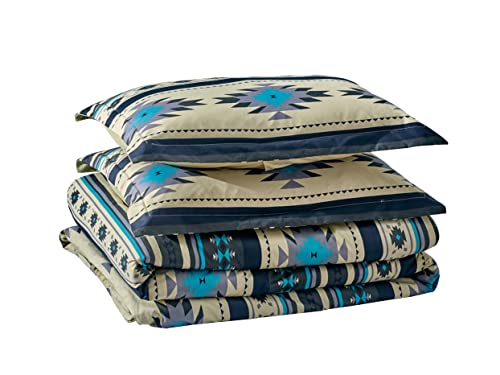 Chezmoi Collection 3-Piece Southwestern Geometric Tribal Multicolor Teal Beige Black Gray Comforter Set, Full Size - color: Teal, size: Full