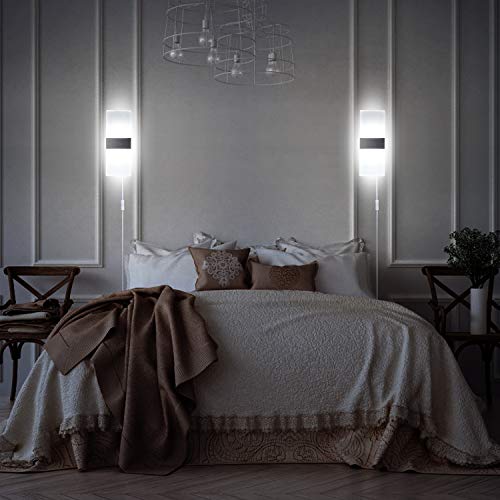 TRLIFE Modern Wall Sconces Set of 2, Wall Sconce Plug in 12W LED 6000K Cool White Acrylic Wall Mounted Light Wall Lights with 6FT Plug in Cord for Bedroom Bedside Stairway(2 Pack, Silver) - color: Silver-6000K Cool White, size: 2 Pack