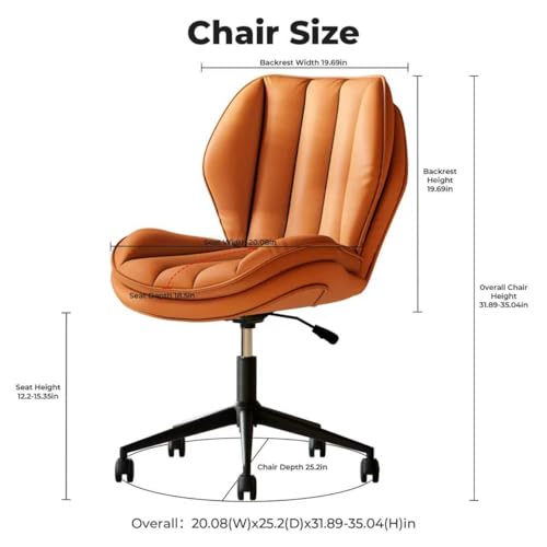 Home Office Desk Chair with Wheels, Adjustable Height Armless Office Chair, PU Leather Mid Back 360° Small Computer Chair, Modern L Shaped Chair for Office, Gaming, Reading Room (Orange) - color: Orange