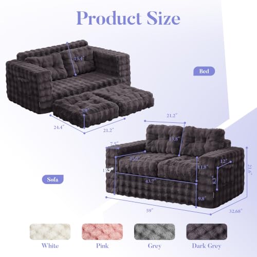 Hobestluk Adult Loveseat Sofa Couch Comfortable Foam Floor Seat, Dark Grey | Large 2-in-1 Sofa, Tufted Button Design, Foam Filling, No Assembly, Living Room, Relaxing, Gaming, Premium Bubble Fabric - color: Bubble Dark Grey, size: Loveseat