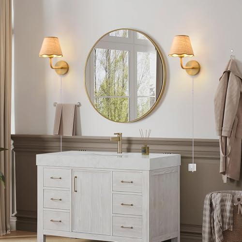 Set of Two Plug in Wall Sconce with 70.8inch Cord and Switch, Hand Woven Ratten Wall Sconces with Grass-Woven Lampshade for Bedroom Living Room Hallway Porch, E26 Base - size: 2-Pack Plug in