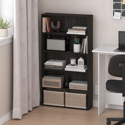 Furinno Basic Book Shelf, 5-Tier Bookshelf, Storage Organizer Bookcase with Open Shelf, 7 x 24 x 44, for Living Room, Bedroom, Home Office, Espresso - color: Espresso, size: 5-Tier, 7 x 24 x 44