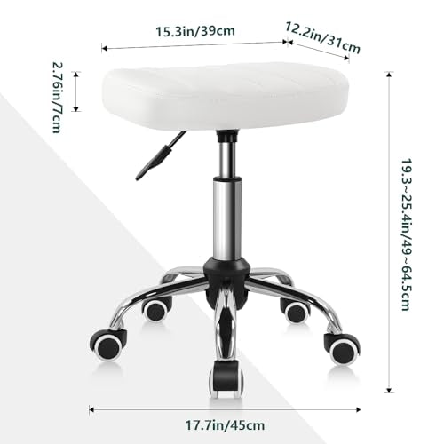 BFTOU White Minimalist Square Swivel Stool with Wheel for Work SPA Shop Massage Height-Adjustable and Cost-Effective Rolling Stool Chair - color: White
